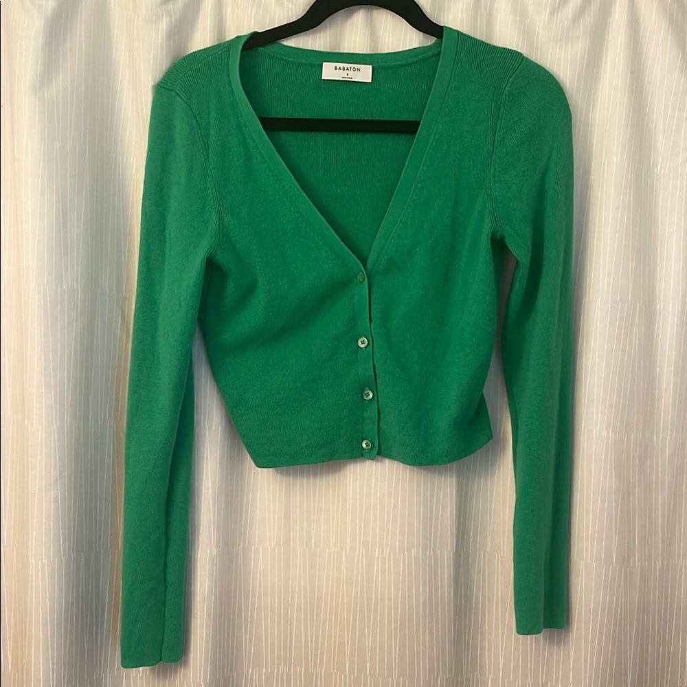 Aritzia Green Cardigan (45% wool, 55% cotton)
